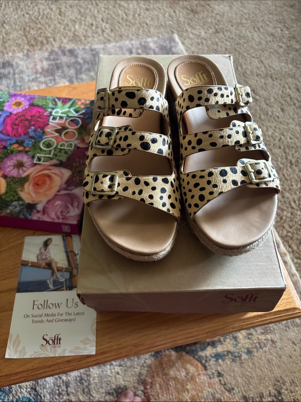 Sofft Leopard Print Tan Triple-Strap Slide Sandals